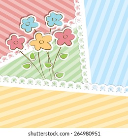 Beautiful vector background with lace and flower stickers.