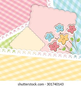 Beautiful vector background with lace and flower stickers.