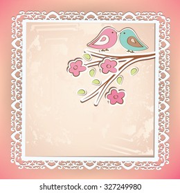 Beautiful vector background with lace and flower stickers.
