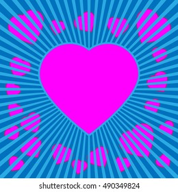 Beautiful vector background with pink heart in blue rays