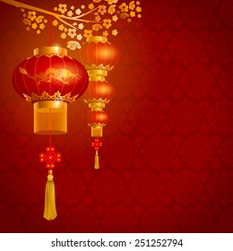 Beautiful vector background with red paper circular Chinese lanterns 