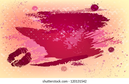 Beautiful vector background with stains, paint strokes and kiss imprint with a place for your text