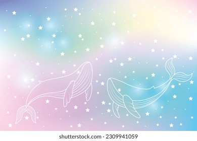 Beautiful vector background with whales and stars. Vector abstract background with whales.