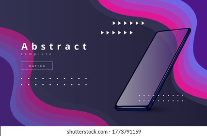Hermoso cartel vectorial en colores oscuros con un teléfono móvil y líneas onduladas brillantes