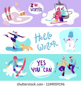 beautiful vector banners with ski, snowboarding and other winter activities. Perfect for logotipe and emblems.