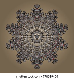 Beautiful vector beige, gray and brown snowflakes isolated on a colorful background. Snowflakes, snowfall. Falling Christmas stylized snowflakes. Illustration.