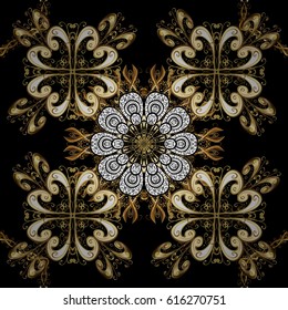 Beautiful vector black golden elements isolated on a white background. Snowflakes, snowfall, doodles. Falling Christmas stylized snowflakes.