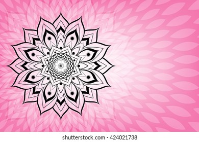 Beautiful vector black mandala design element on pink background