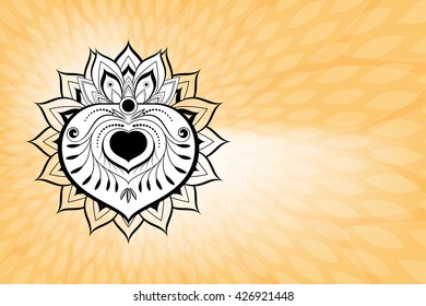Beautiful vector black mandala design element on orange background