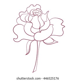 Beautiful vector black and white profile of garden rose. Decorative detail for your design or illustration for coloring book.