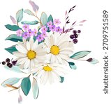 A beautiful vector bouquet of flowers. Delicate, vibrant summer vector flowers. For design and decoration.