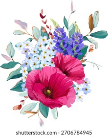 A beautiful vector bouquet of flowers. Delicate, vibrant summer vector flowers. For design and decoration.