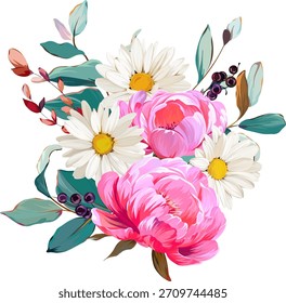 Un hermoso ramo de Vector de flores. Flores de Vector de verano delicadas y vibrantes. Para el diseño y la decoración.