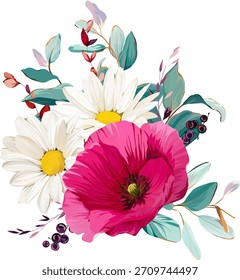 Un hermoso ramo de Vector de flores. Flores de Vector de verano delicadas y vibrantes. Para el diseño y la decoración.