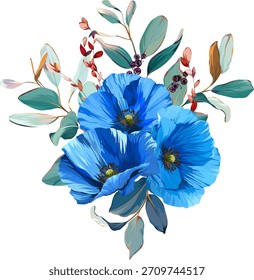 A beautiful vector bouquet of flowers. Delicate, vibrant summer vector flowers. For design and decoration.