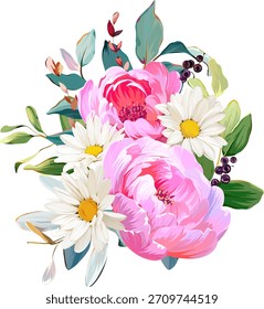 Un hermoso ramo de Vector de flores. Flores de Vector de verano delicadas y vibrantes. Para el diseño y la decoración.