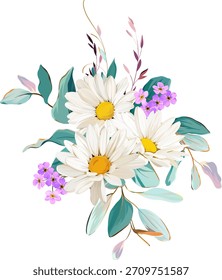 A beautiful vector bouquet of flowers. Delicate, vibrant summer vector flowers. For design and decoration.