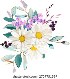 Un hermoso ramo de Vector de flores. Flores de Vector de verano delicadas y vibrantes. Para el diseño y la decoración.