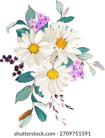 A beautiful vector bouquet of flowers. Delicate, vibrant summer vector flowers. For design and decoration.