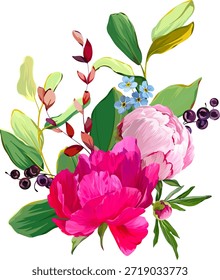 A beautiful vector bouquet of flowers. Delicate, vibrant summer vector flowers. For design and decoration.