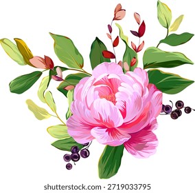 A beautiful vector bouquet of flowers. Delicate, vibrant summer vector flowers. For design and decoration.
