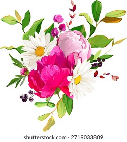 Un hermoso ramo de Vector de flores. Flores de Vector de verano delicadas y vibrantes. Para el diseño y la decoración.