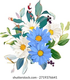 A beautiful vector bouquet of flowers. Delicate, vibrant summer vector flowers. For design and decoration.