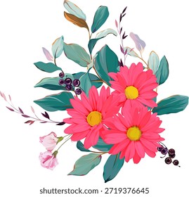 Ein schöner Vektorstrauß mit Blumen. Zarte, lebendige Sommer-Vektorblumen. Für Design und Dekoration.