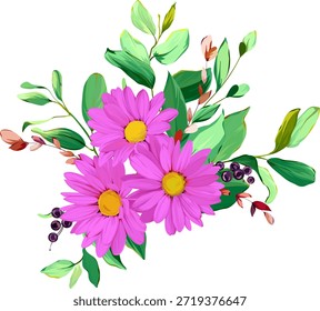 Ein schöner Vektorstrauß mit Blumen. Zarte, lebendige Sommer-Vektorblumen. Für Design und Dekoration.