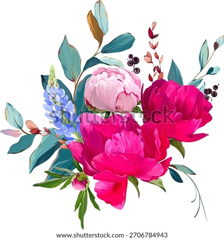 A beautiful vector bouquet of flowers. Delicate, vibrant summer vector flowers. For design and decoration.