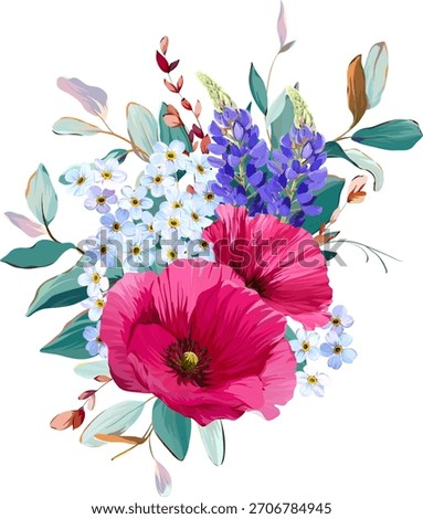 A beautiful vector bouquet of flowers. Delicate, vibrant summer vector flowers. For design and decoration.