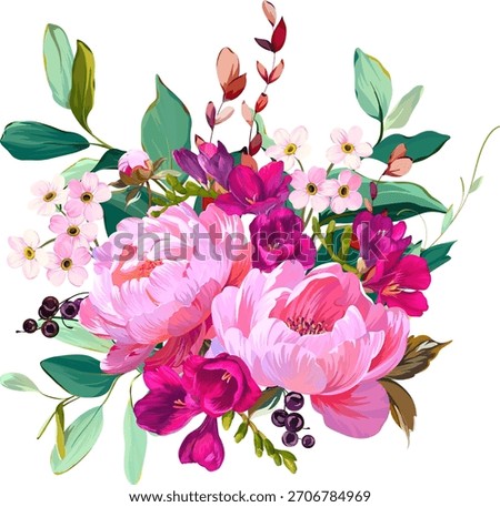 A beautiful vector bouquet of flowers. Delicate, vibrant summer vector flowers. For design and decoration.