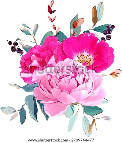 A beautiful vector bouquet of flowers. Delicate, vibrant summer vector flowers. For design and decoration.
