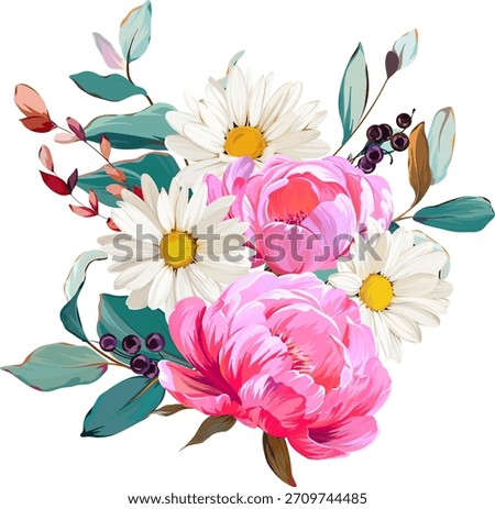 A beautiful vector bouquet of flowers. Delicate, vibrant summer vector flowers. For design and decoration.