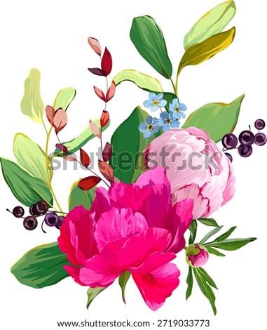 A beautiful vector bouquet of flowers. Delicate, vibrant summer vector flowers. For design and decoration.
