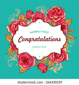 Beautiful Vector Bright Roses Invitation Card