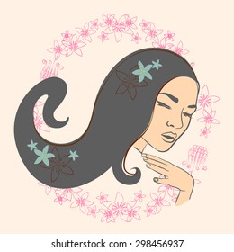 Beautiful vector brunette with flowers