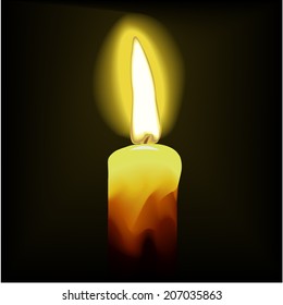 A beautiful vector burning candle on a black background