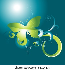 beautiful vector butterfly on floral background