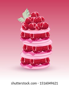 beautiful vector cake with raspberries and jam