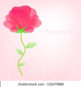 Beautiful vector card with a flower on delicate rosy background