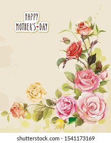 Beautiful vector card with stylized text. Vintage greeting card with roses. Floral template for congratulation design