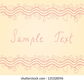 Beautiful vector card with wavy lines, hearts and flourish decorative elements.