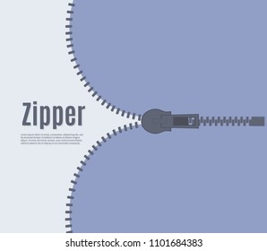 Beautiful vector closed and open zip detail, buckle. Fastens with a zipper.metal accessories on clothes.vector illustration.