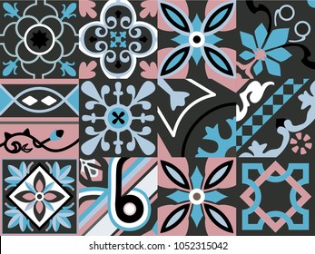 beautiful vector collection of  ornamental floral and geometric patterns. with stylized flowers leaves and geometric forms.  
