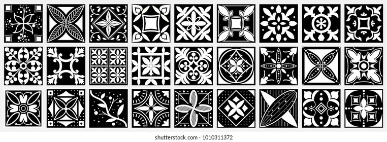 beautiful vector collection of seamless floral and geometrical patterns with black and white colors. great for tile, pottery woks, ceramic, textile, packaging, wrapping paper and other prints