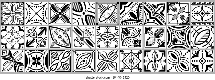 beautiful vector collection of seamless floral and geometrical patterns with black and white colors. great for tile, pottery woks, ceramic, textile, packaging, wrapping paper and other prints