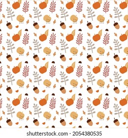 Beautiful vector colorful autumn natural seamless pattern with fall leaves, pumpkins and acorns. Fall endless background
