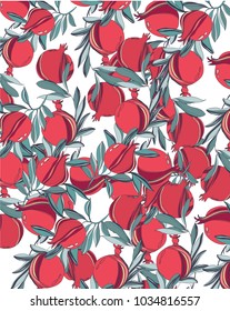  beautiful vector colorful background with a pattern with pomegranate fruit with leaves