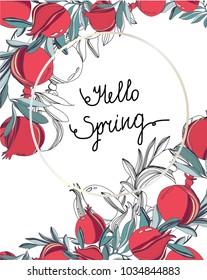 beautiful vector colorful background with a pattern with pomegranate fruit with leaves
